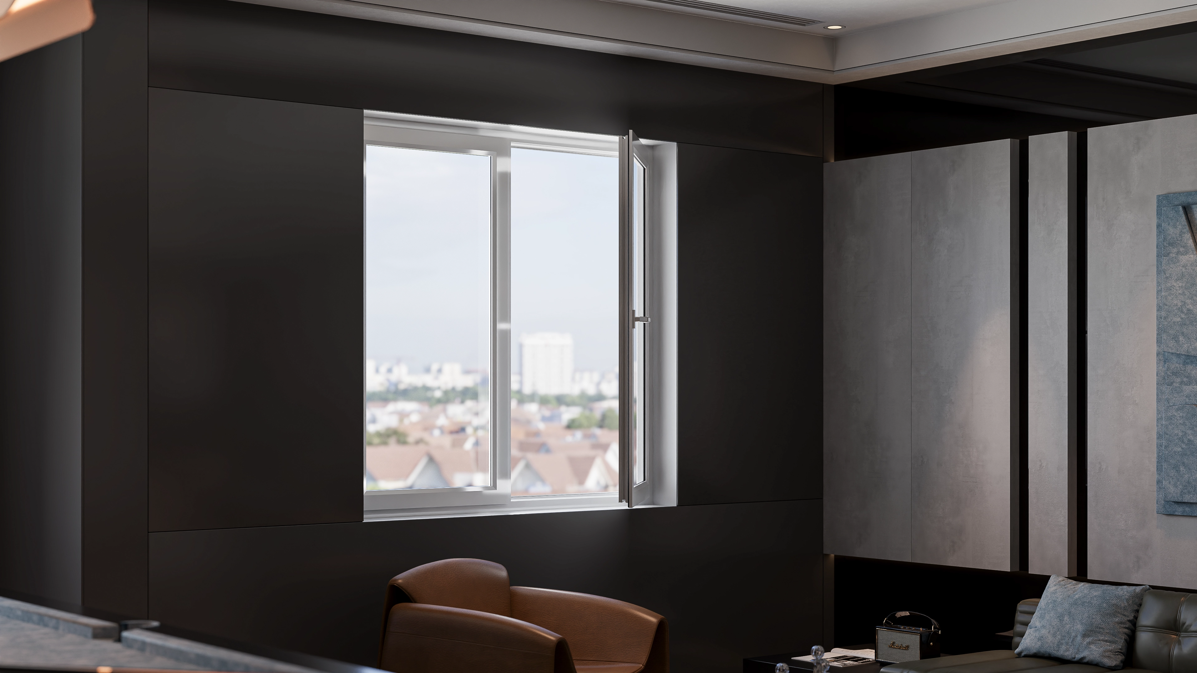 Cửa sổ uPVC 2 cánh mở quay lật trong